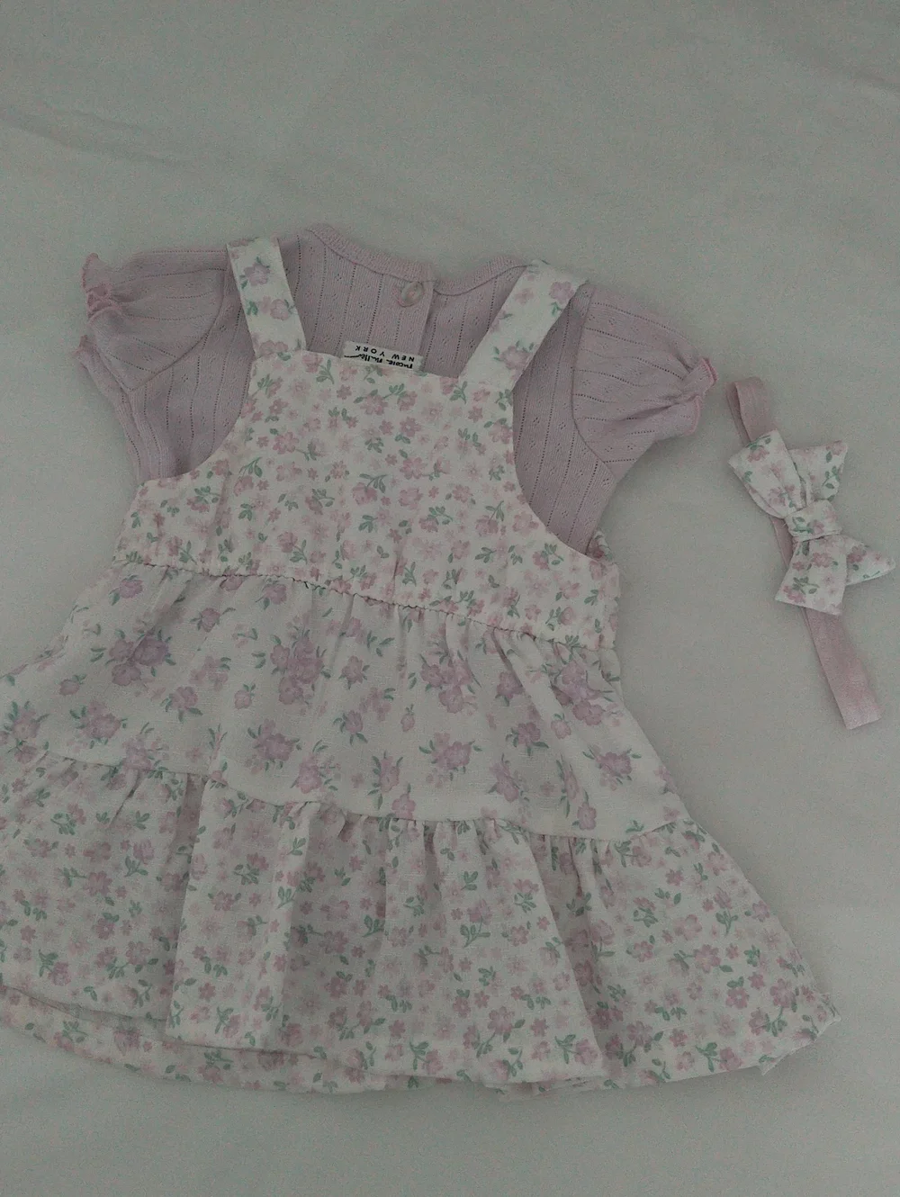 Nicole Miller Baby Girl Floral Tiered Dress with Lilac Bodysuit and Headband Set